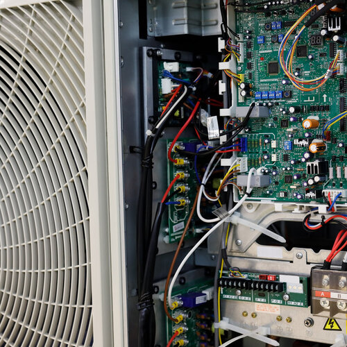 close-up of an HVAC system interior